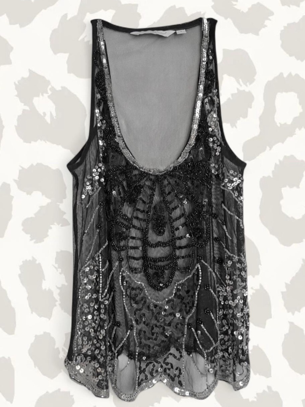 Sheer Black Sequin Embellished Tank Top